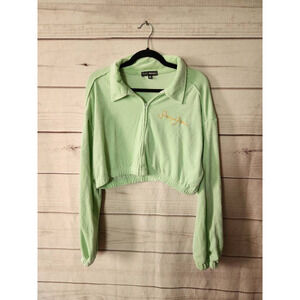 Missguided Womens Cropped Sweatshirt Green Fitted‎ Long Sleeve French Terry 14